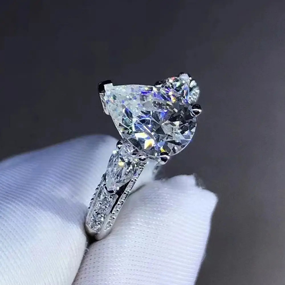WUIHA Real 925 Sterling Silver 3EX Pear 2CT VVS Yellow Sapphire Synthetic D Ring for Women Gift Drop 250509