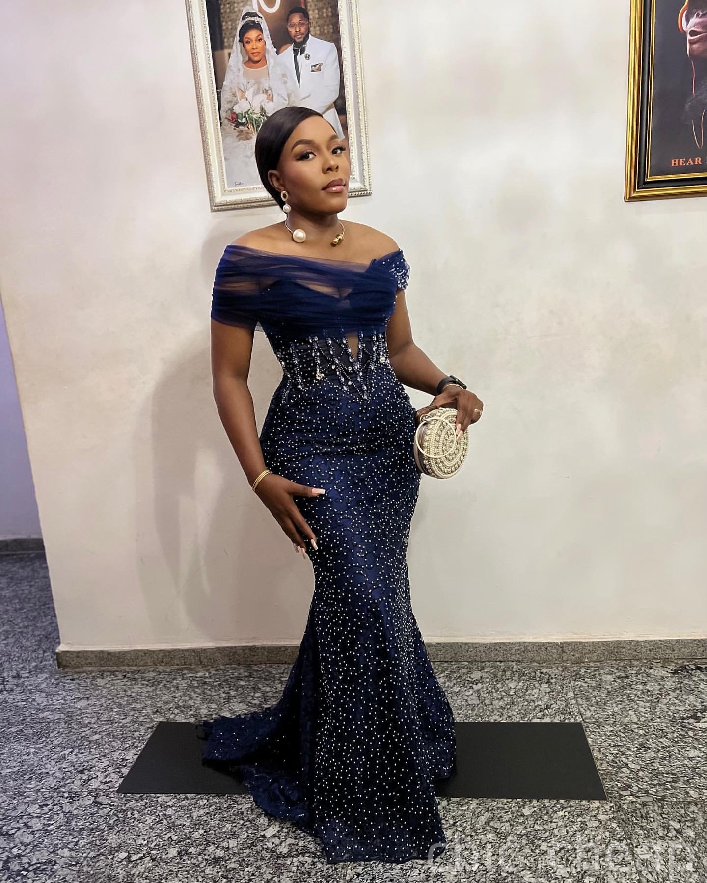 Navy Blue Mermaid Plus Size Prom Dresses 2025 Portrait Sequined Crystals Evening Formal Party Second Birthday Engagement Gowns Dress For Special Occas