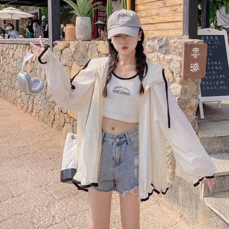 Fashion Hooded Sun Protection Coat Women Summer Long Sleeve Thin Breathable Jacket Female Korean Streetwear Sun-Proof Clothing M250509