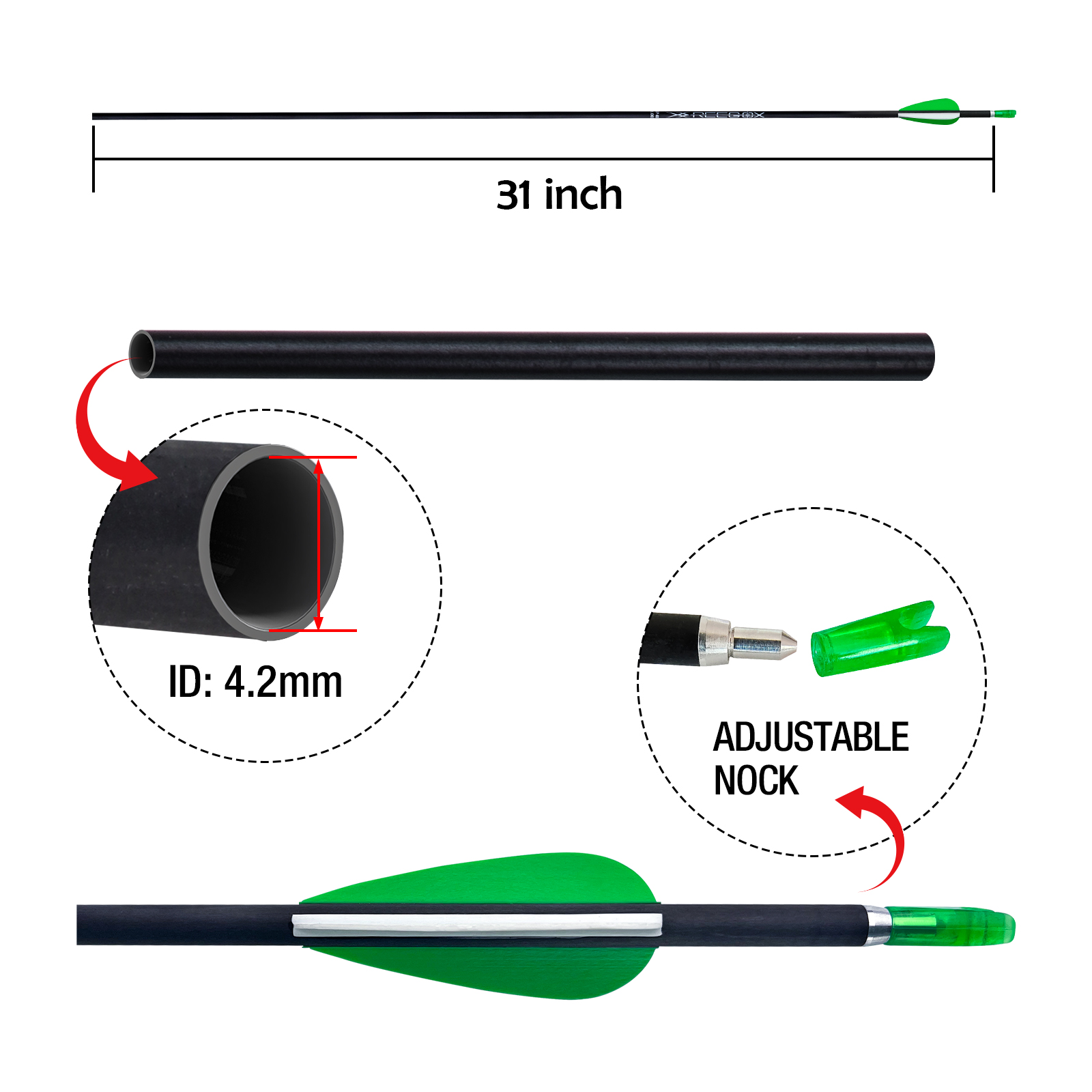 Archery Arrows without Arrow Heads Spine350-1500 31inch Targeting Arrows 4.2mm Hunting Arrows Carbon Practice Arrows for Recurve Bow & Compound Bow Gr