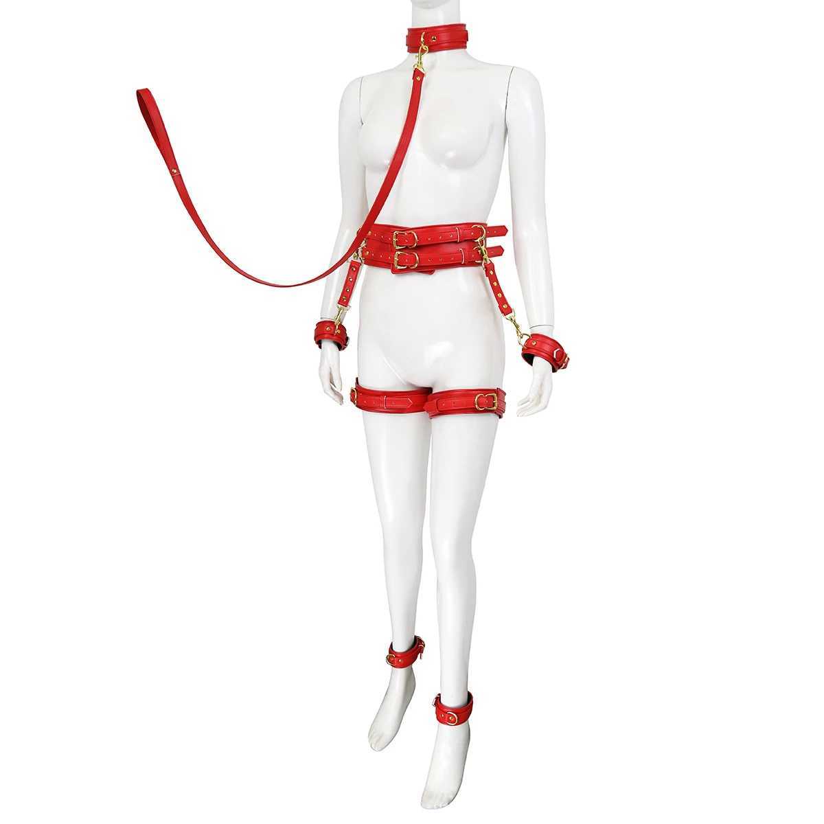 Thierry Bondage Set PU Leather Handcuffs Wrist Ankle Thigh Cuffs Waist Belt Collar BDSM Sex Toys for Couples Adult Games W250509