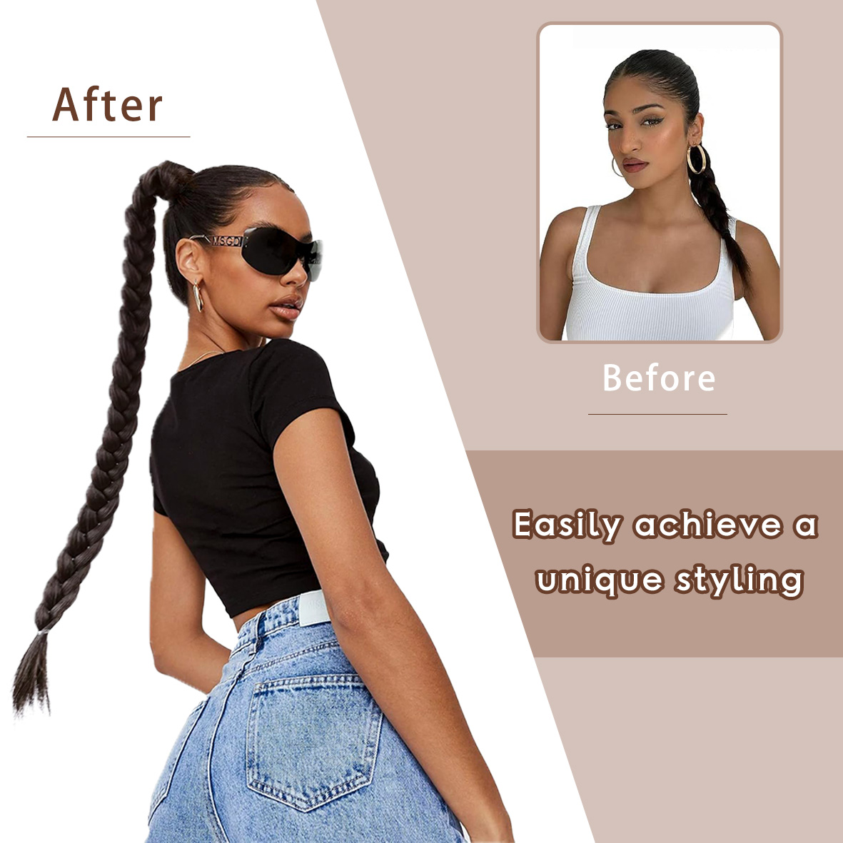 26inch braided ponytail wig | straight and smooth wrap around braided ponytail | natural non knotted synthetic wig