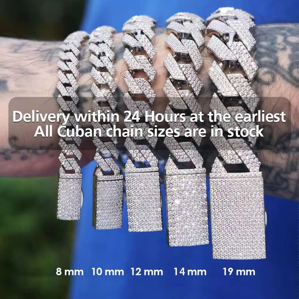 Wholesale 8MM 10MM 12MM 14MM Moissanite Cuban Link Chain Necklace Men Hip Hop Iced Out Vvs Diamond 925 Silver Cuban Bracelet