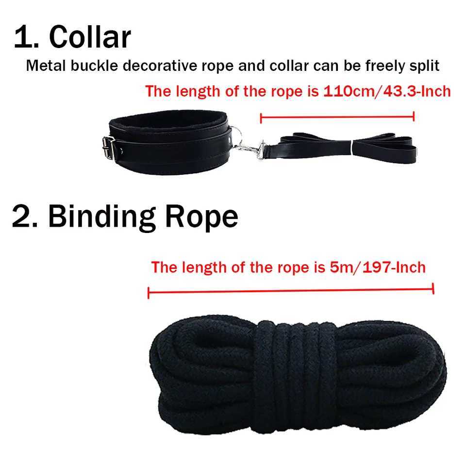 BDSM Bondage Restraint Kit 10 Pieces Leather Handcuffs Ankle Cuffs Collar Whip Ball Gag Blindfold Nipple Clamps Rope for Couples W250509