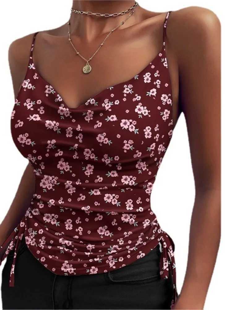 Womens Solid Tank Top V Neck Camisole Cami Drawstring Spaghetti Strap Top Sleeveless Blouse Tank Shirt New Summer Crop TopXJ250508