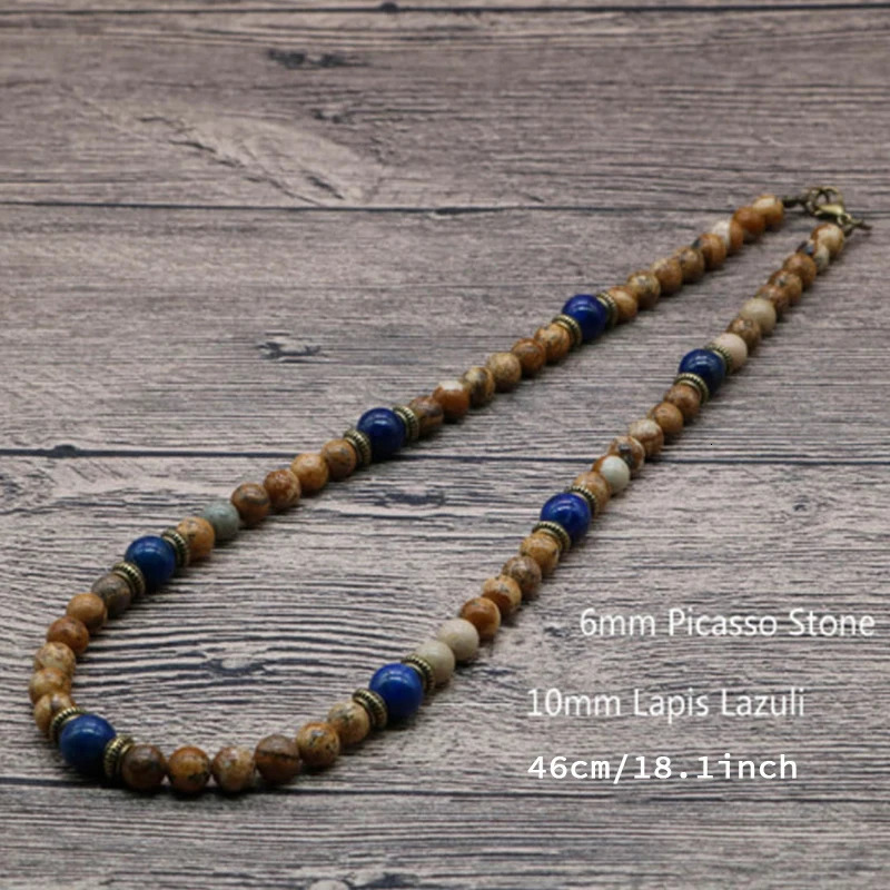 Classic Chakra Necklace Men Natural Lava Stone Collar Tribal Spiritual Colliers Punk Short Choker Mens Boyfriend Gift 250509