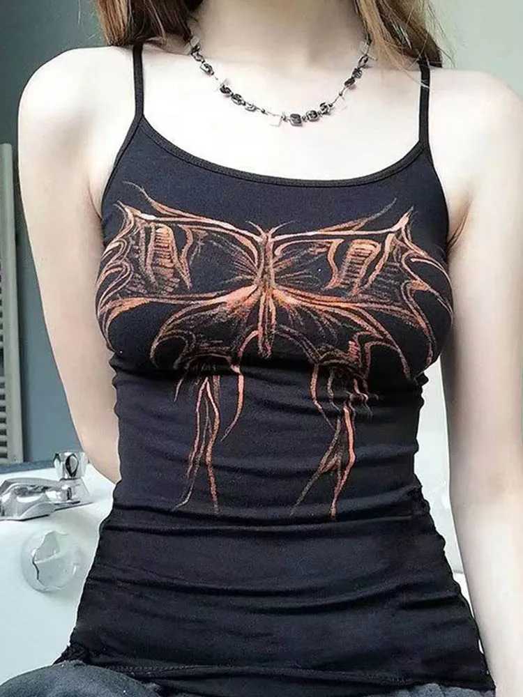 Butterfly top summer womens graphic T-shirt cute Kawaii sleeveless Camisol Gothic clothing y2k E girl punk style CamisXJ250508