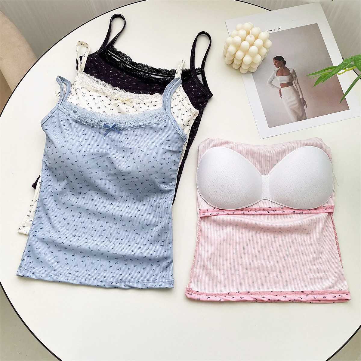 Lace Flower Print Camis Tank Tops One Size Sweet Floral Tops Elegant Slim Short Tank Tops Sexy Vest Y2K Camisole Women ClothesXJ250508