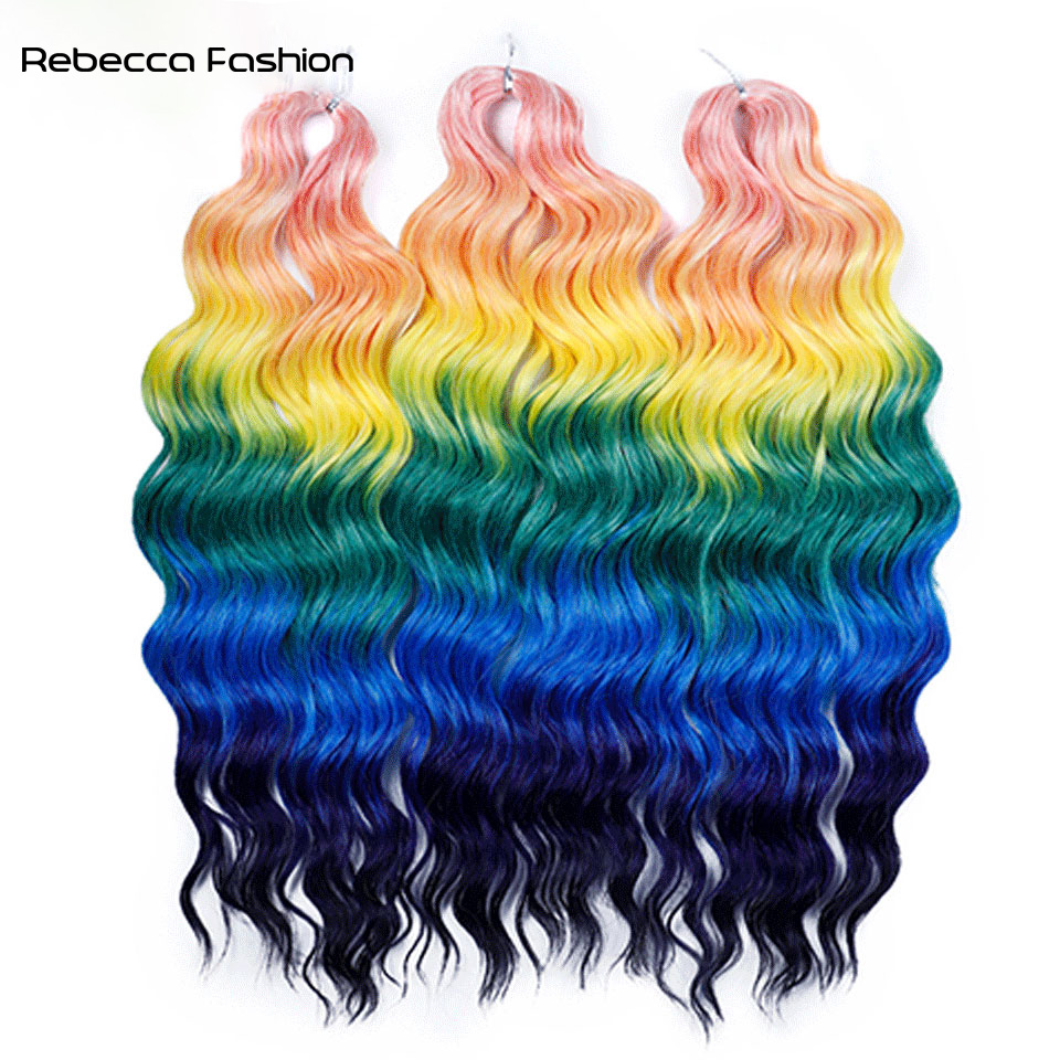 Rebecca Fashion Hair Synthetic Loose Deep Wave Braiding Hair Extensions 24 Inch Water Wave Braid Hair Ombre Blonde Twist Crochet Curly Hair
