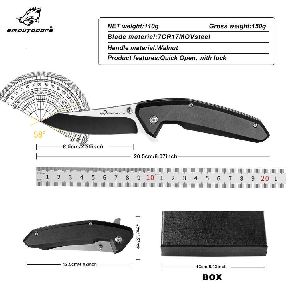Hot selling 7-chrome outdoor high hardness stainless steel camping self-protection, portable tactical folding knife, red sandalwood