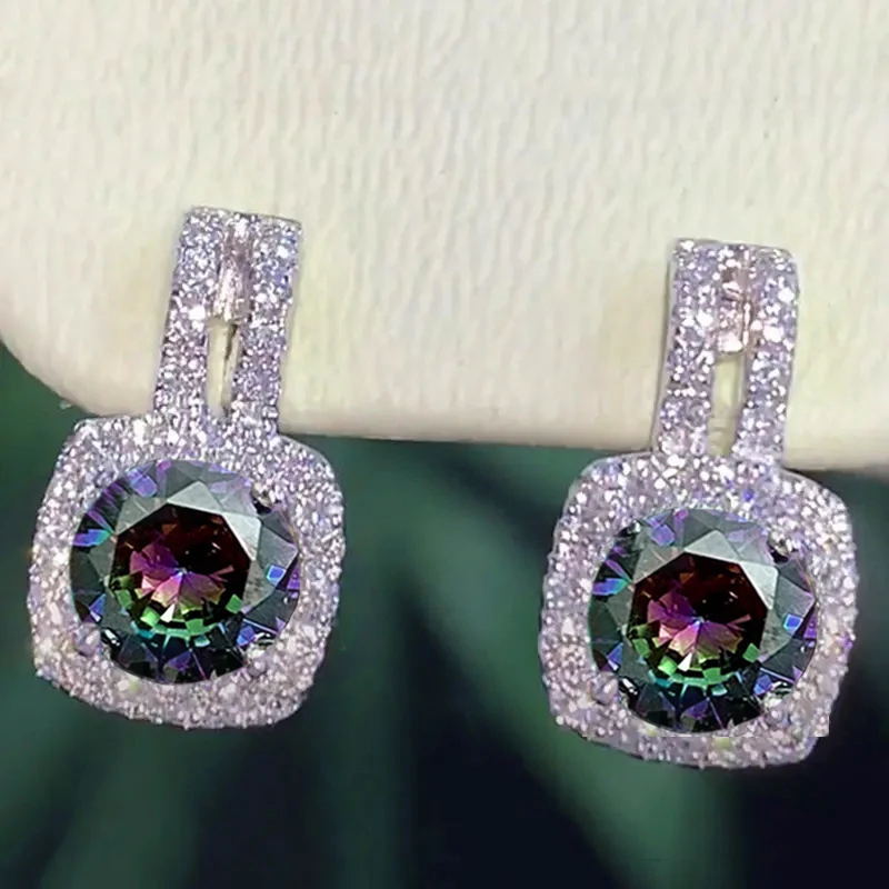 Classic Stud Earrings Women Round Cut Cubic Zirconia Stud White Gold Set Sparkling Crystal Stud Earrings Pink Diamond Earrings Luxury Jewelry