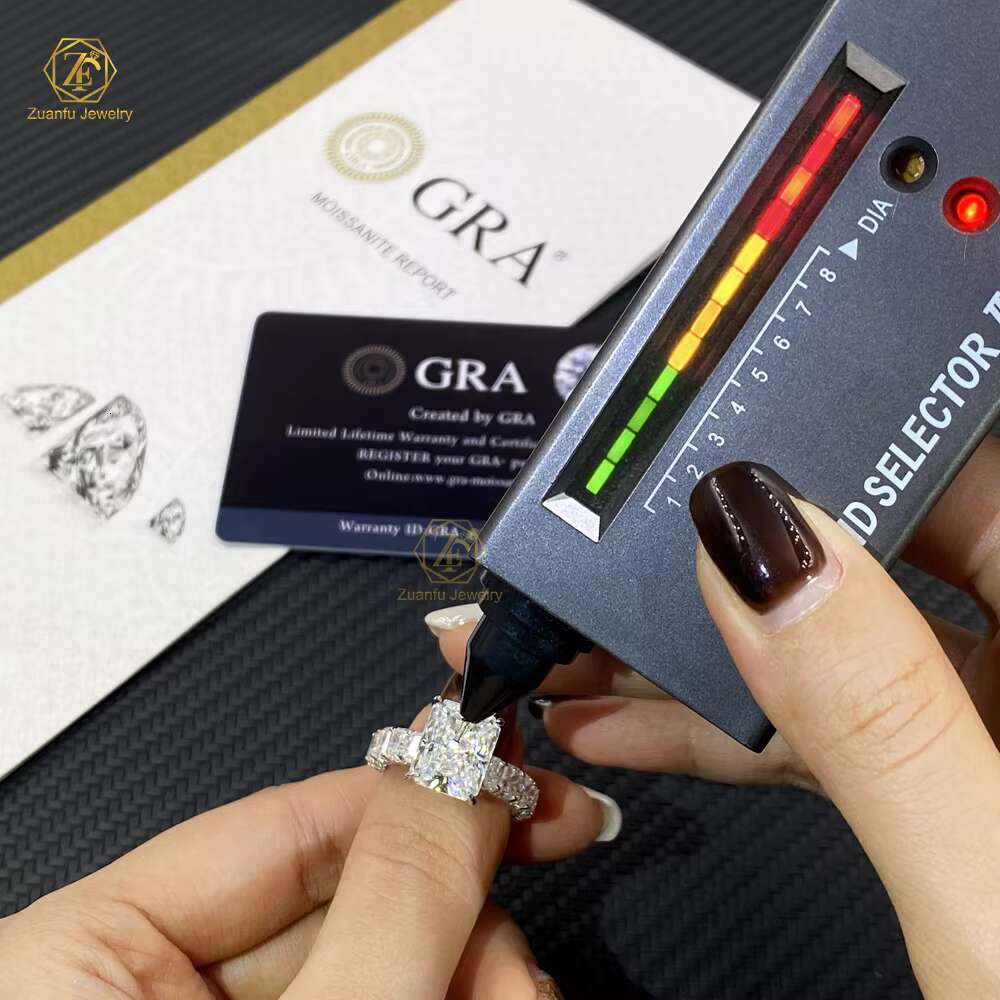 925 Sterling Silver Women Radiant Cut 9*11mm 5carat and 3*4mm Full Moissanite Engagement Wedding Ring