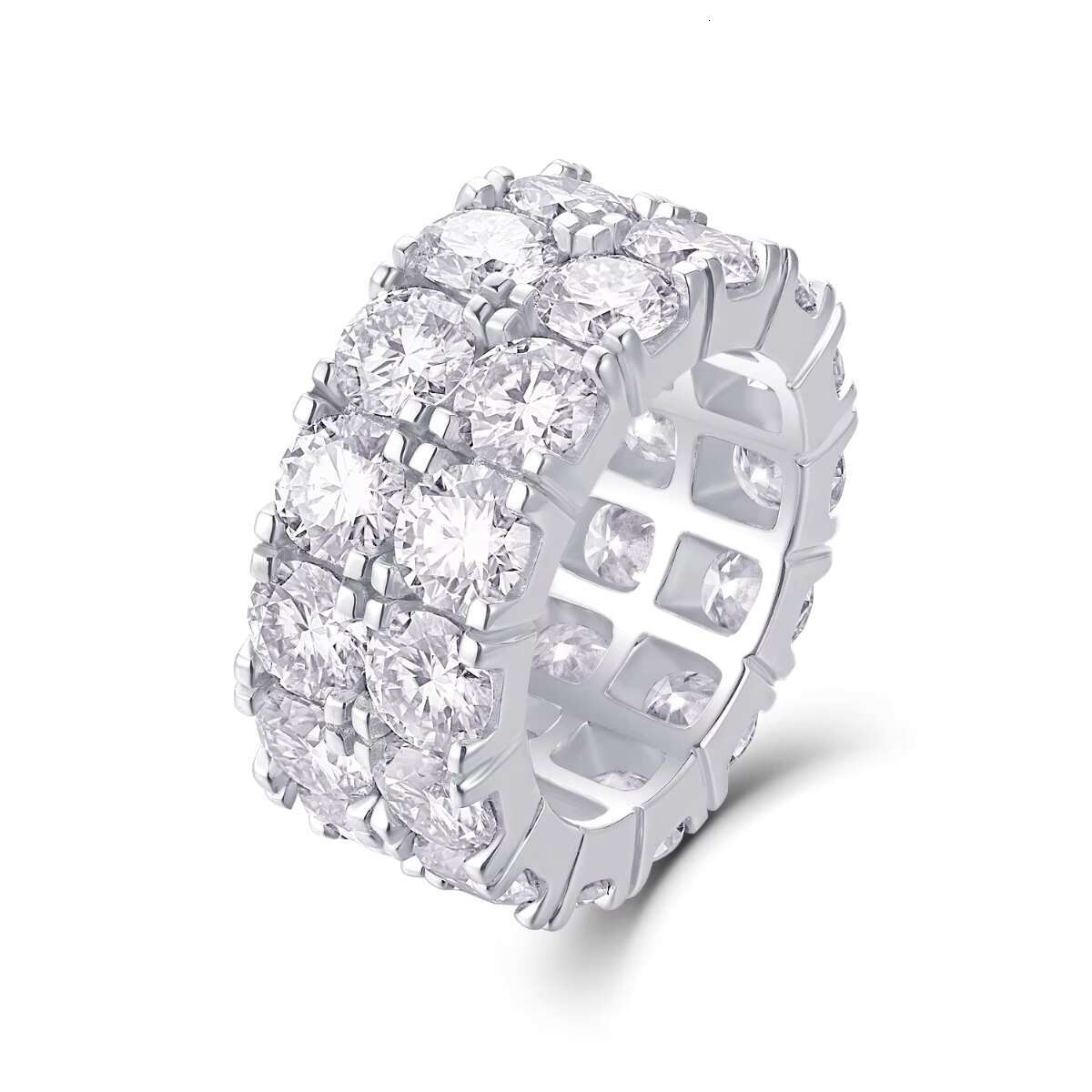 Zanlong 13840 5mm Moissanite 2 Rows Men Women Fine Jewelry Iced Out 925 Sterling Silver VVS Moissanite Luxury Eternity Ring