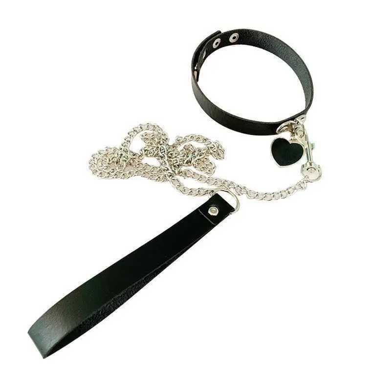 Adjustable BDSM Leather Collar with Chain for Couples Fetish Play Role-Playing Sex Toy Sexy Bondage SM Toy W250509