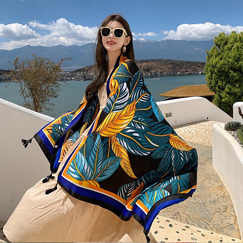 K662 New ethnic style large shawl Yunnan travel sunscreen scarf seaside beach towel cotton linen scarf cloak large gauze scarf