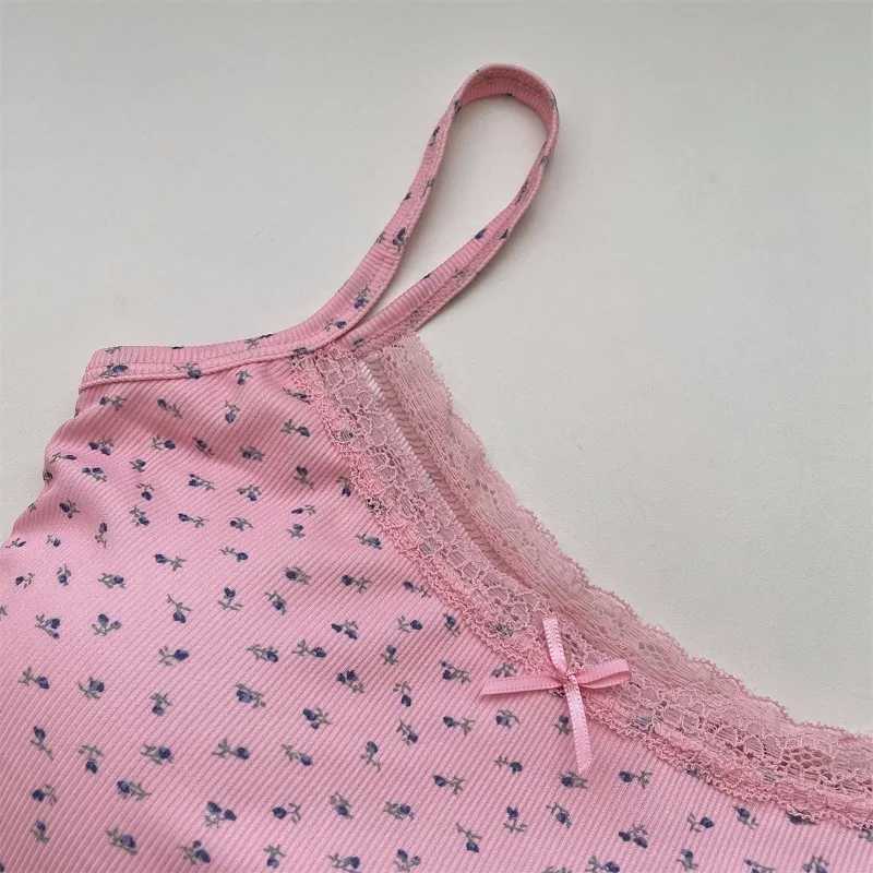 Summer Print Crop Tops for Women Bow Lace Camisole Sexy Backless Vest with Padded Basic Tank Top Bm Style Camis Y2k StreetwearXJ250508