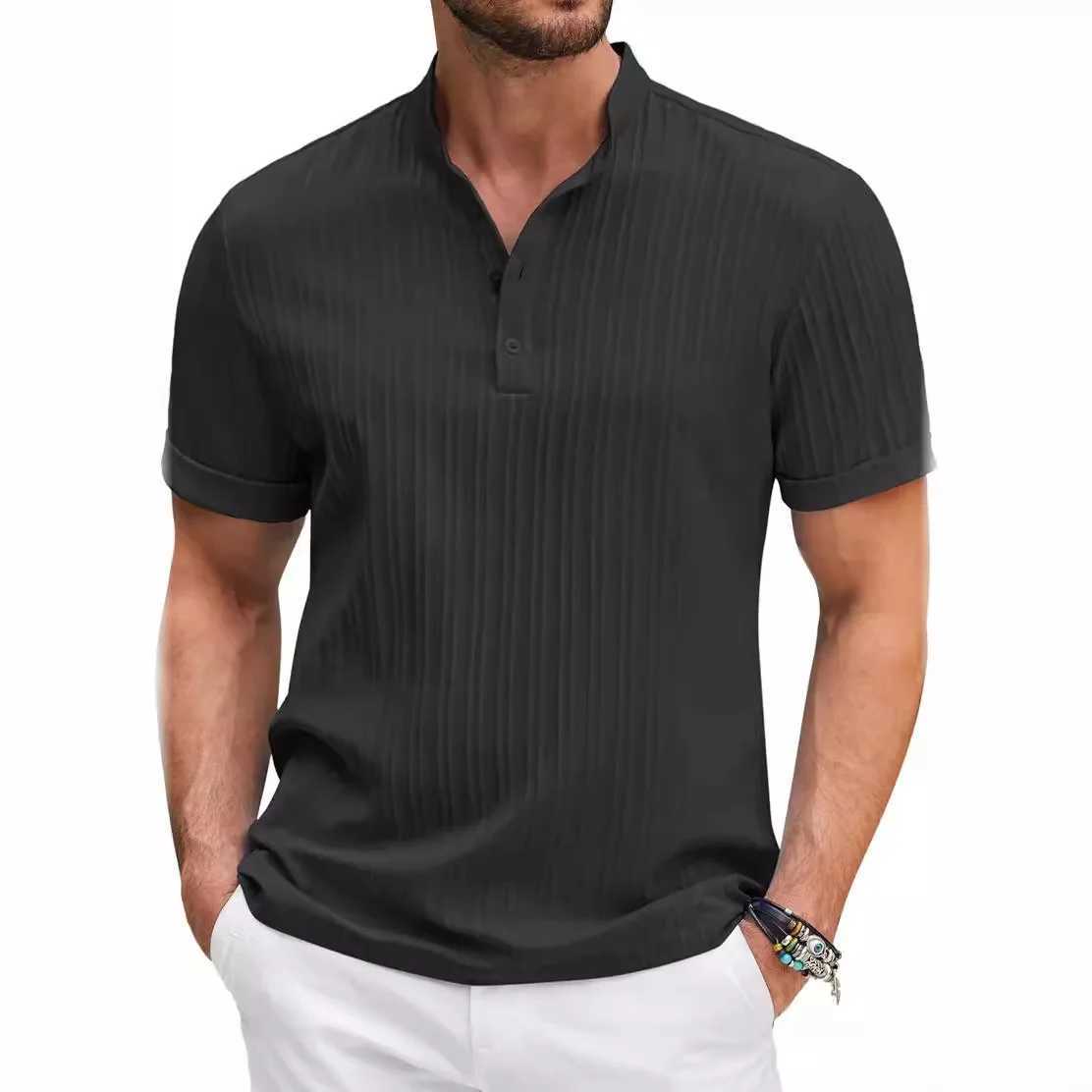 Mens New Summer Trend High-End Striped Casual Short-Sleeved Shirt High Quality Classic Stand Collar Comfortable Fashion sShort- W250627
