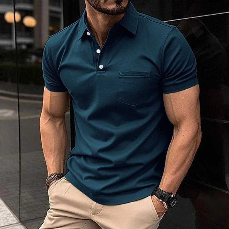 Fashionable and Casual Outdoor Mens Summer New Short Sleeved Polo Shirt wiTH Digital =Solid Color Button PoCKet Lapel P Z250509-1