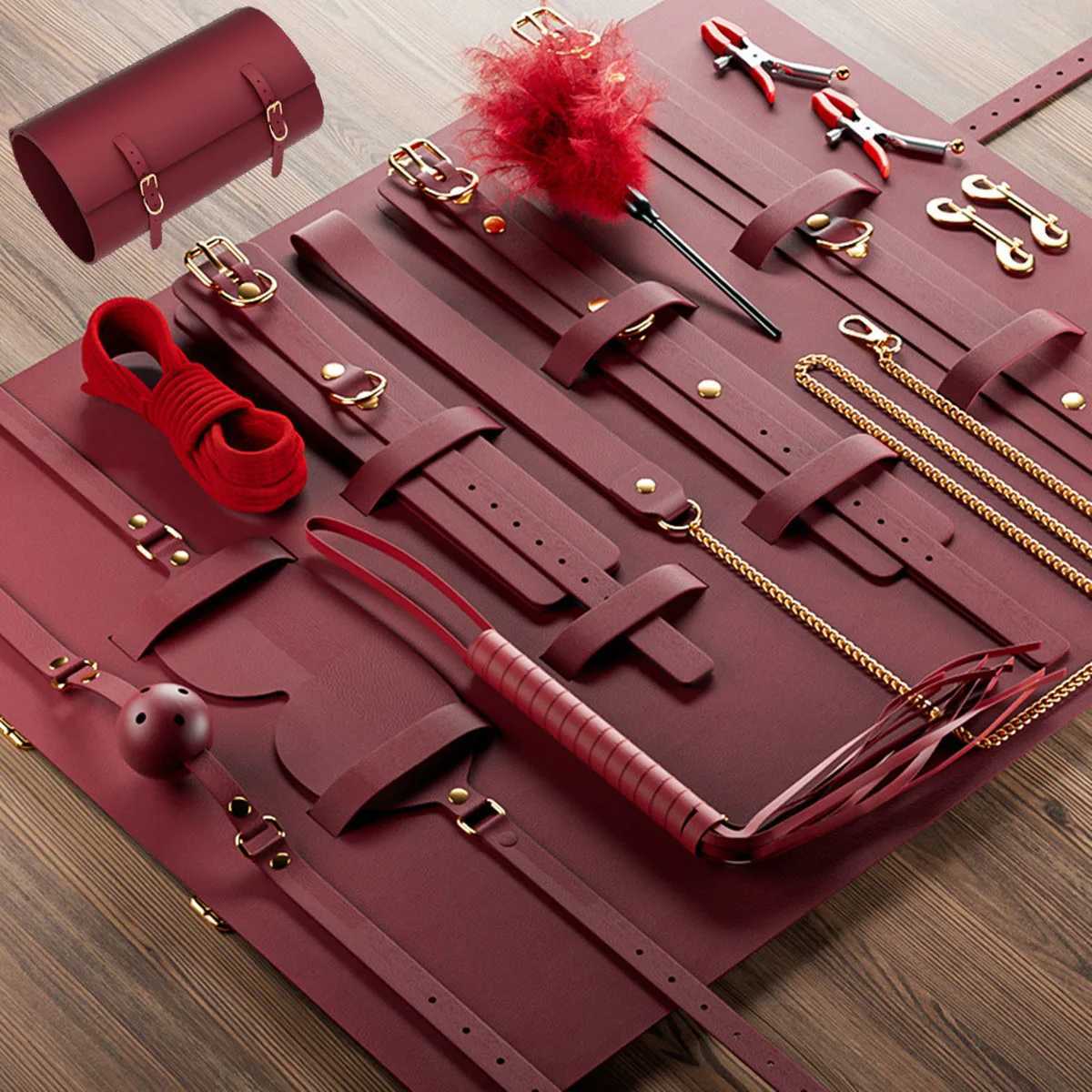 Sexy BDSM exotic toys leather plush sexy binding and binding bag set jokes whips butt plugs female toys nipple clips porn W250509