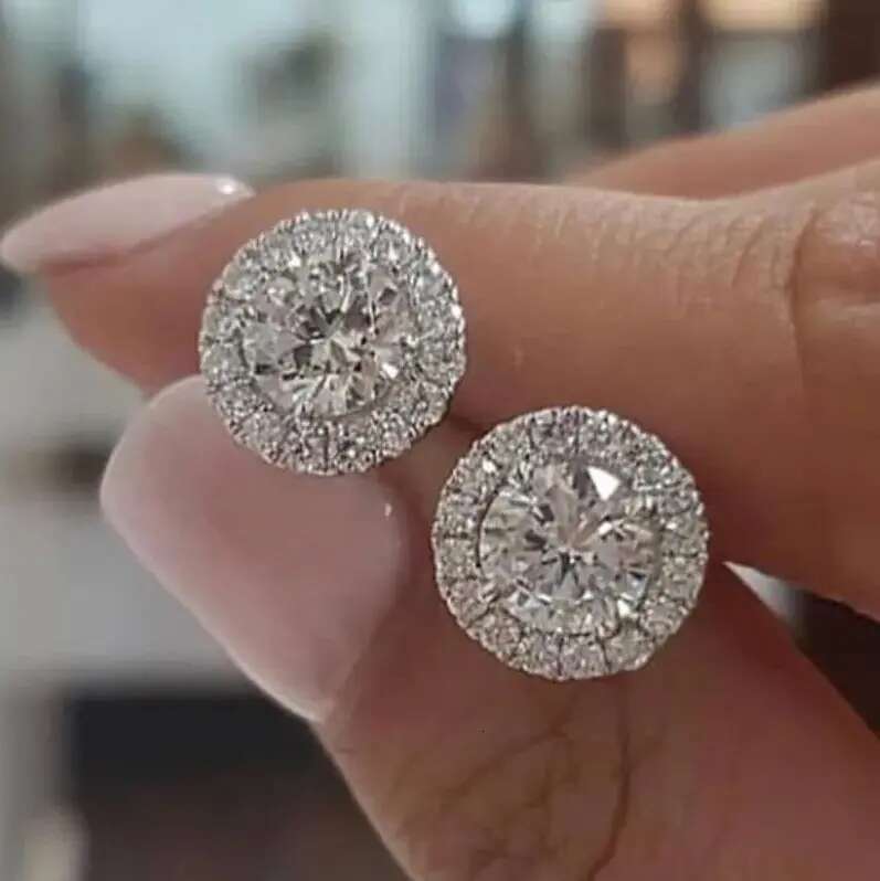 Ins Top Sell Stud Earrings Moissanite Dia Simple Fashion Jewelry Round Cut Gemstones Party High Quality Eternity Classical Women Circle Earring Gift