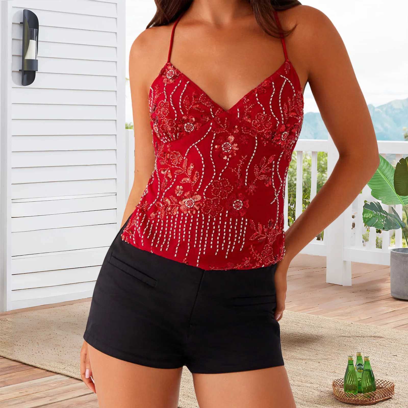 Womens Camisole Sleeveless Tank Tops Sexy Summer Female V-neck Backless Tank Top Ladies Flower Vest Party Club StreetwearXJ250508