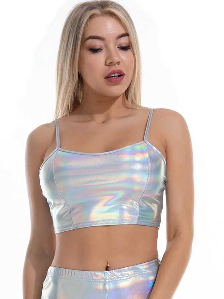 YSDNCHI Shiny Camis Women Sexy Tank Club Tops Sleeveless 2022 Hot New Camisole Crop Solid Gold Polyester Silver Green PinkXJ250508