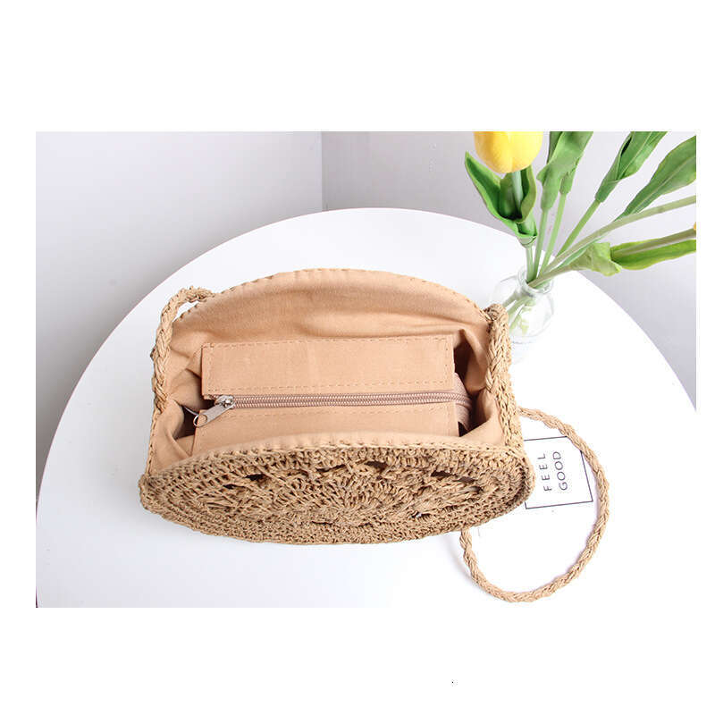 Beach Bag Fashionable New Women S Single Shoulder Crossbody Handmade Straw Woven Round Fairy Hollow Vacation Beach Bag KQ