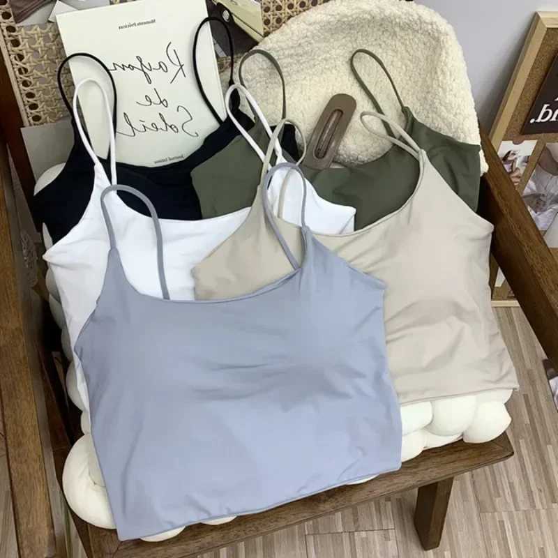 2024 Summer Bra Top Sexy Women Ice Silk Crop Top Seamless Tube Tops Camisole Underwear Korean Fashion Solid Padded Bralette VestXJ250508