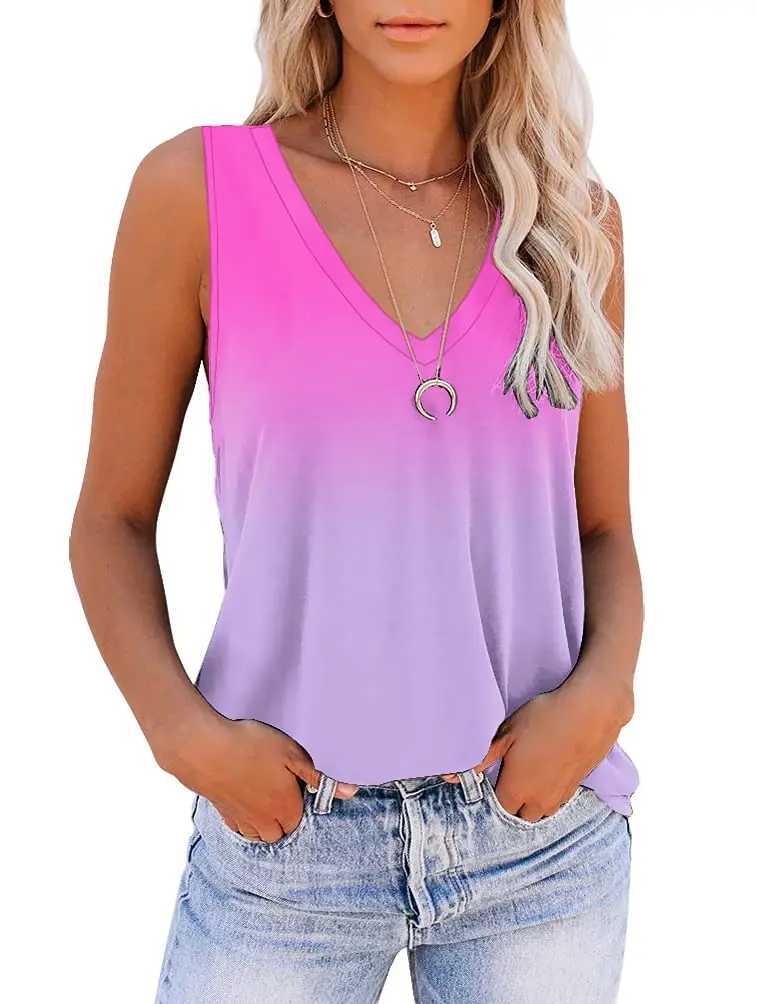 Summer Fashion Tie Dye Gradient 3D Print Tank Tops Womens Oversized V-Neck Sleeveless Camisoles Vest Woman Streetwear ClothingXJ250508