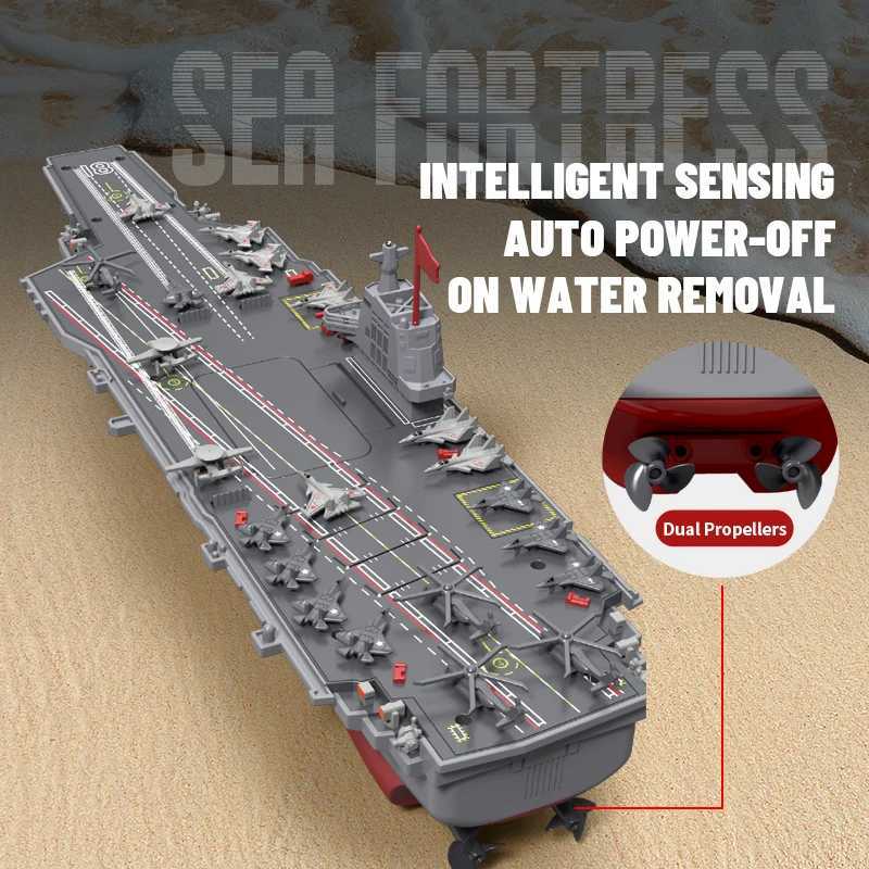 2.4G RC Boat Remote Control Battleship Boat Dual Motor Auto Water Sensor RC Aircraft Carrier Boat Toys Gift for Kids Boys X250509