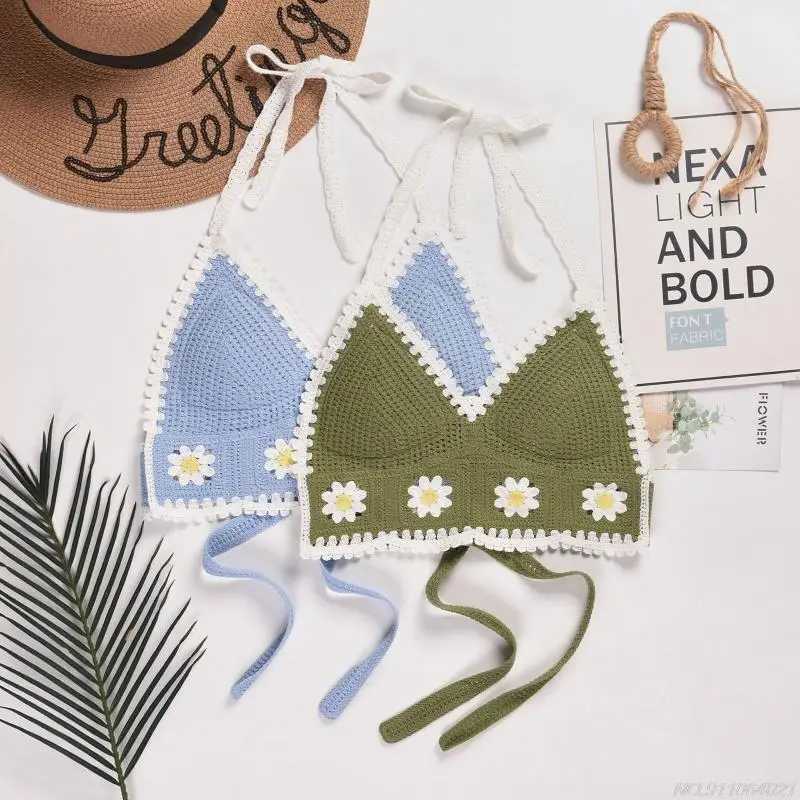 Sexy Crop Top Women Crochet Boho Beach Camisoles Bralette Halter Cami Knit Bra Backless Beachwear Top ly19 22XJ250508