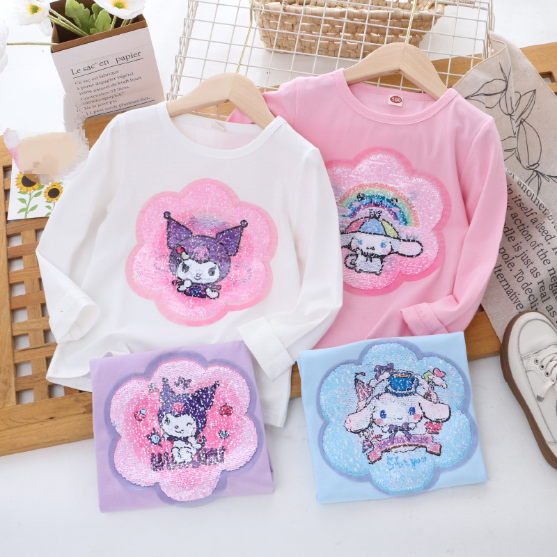 DISNEY Frozen Princess Elsa kids designer clothes baby designer clothes children autumn clothes with color-changing sequins long-sleeved T-shirt of co