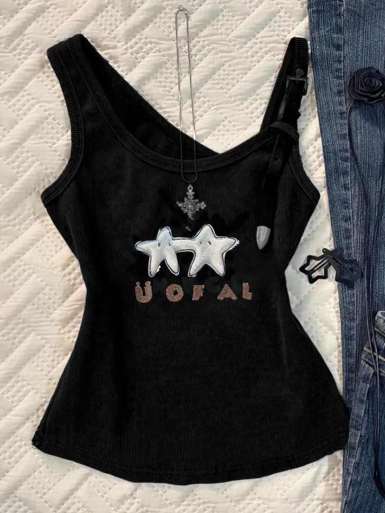 Sexy Y2k Tank Top With Straps Women Vintage Graphic Sleeveless T shirt Camisole Feamle Basic Underwear Streetwear 100% CottonXJ250508