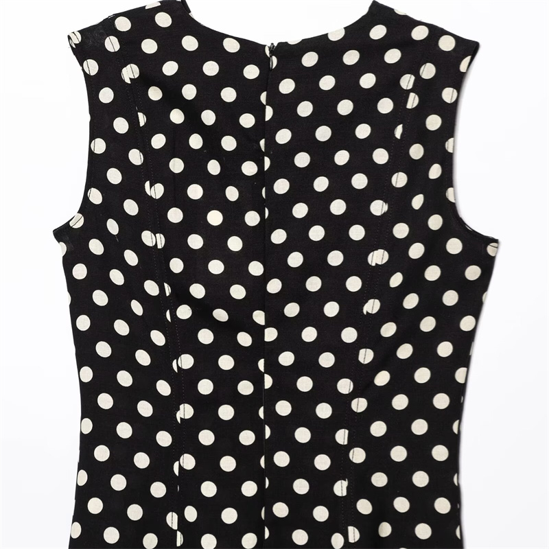 2025 summer new casual women's polka dot MIDI dress round neck sleeveless zipper decoration