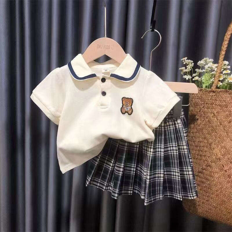 2024 Fashion Western Style JK Skirt, Two Piece Set, Baby Girls' Summer Clothes, College Trend
