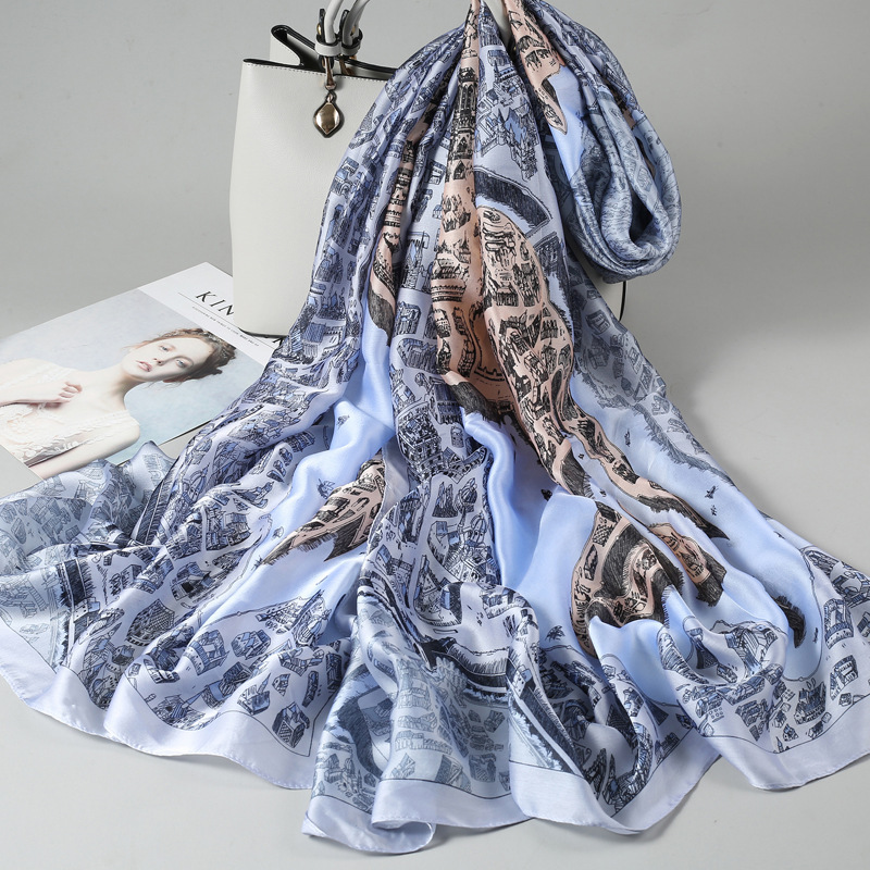 K666 Ethnic style scarf, seaside travel beach towel, printed silk scarf, sunscreen shawl, imitation silk scarf, internet celebrity neck scarf
