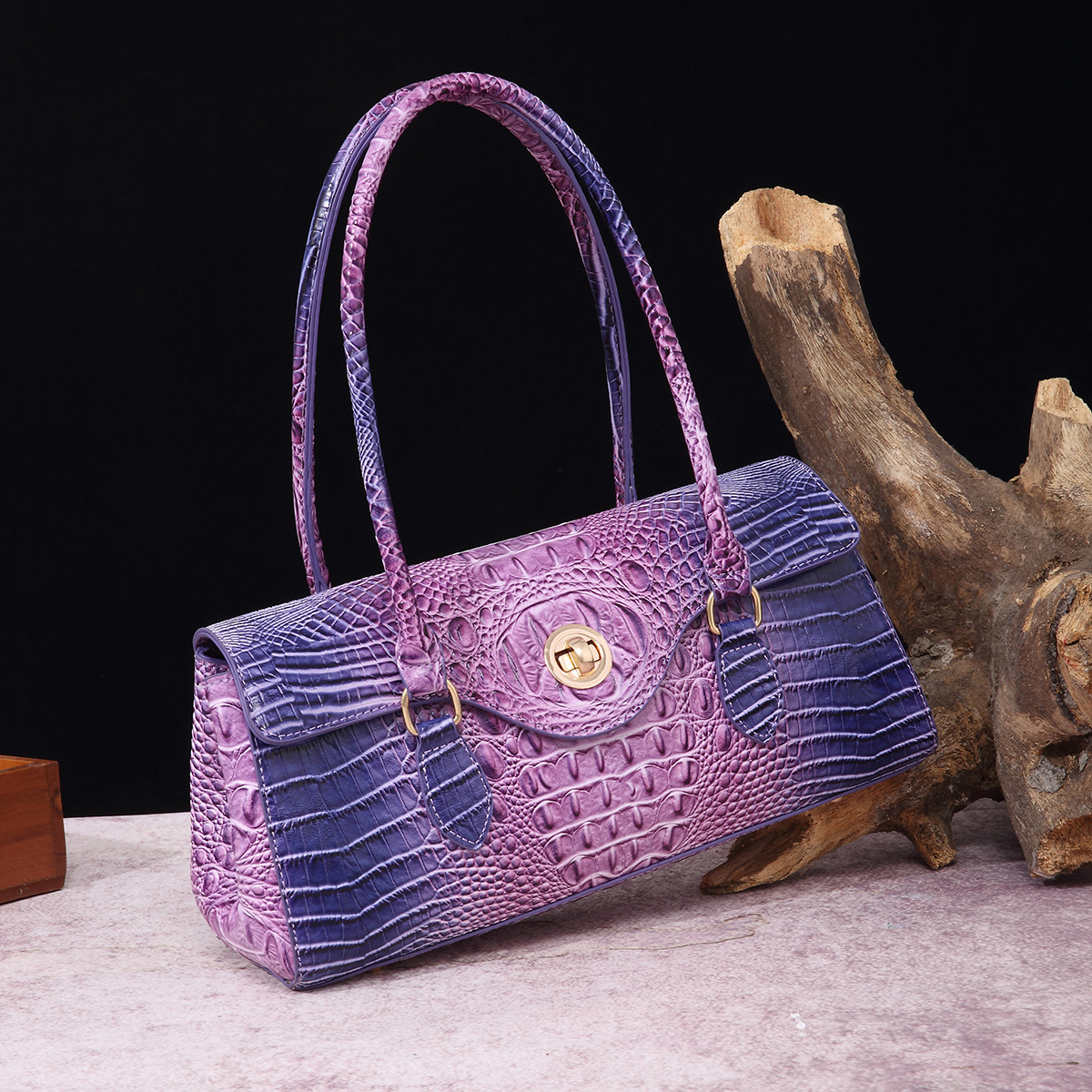 Hot Vintage Crocodile-Embossed Top Handle Bag - European Designer Underarm Shoulder Purse, Brahmin-Inspired Crossbody Bag Free shipping