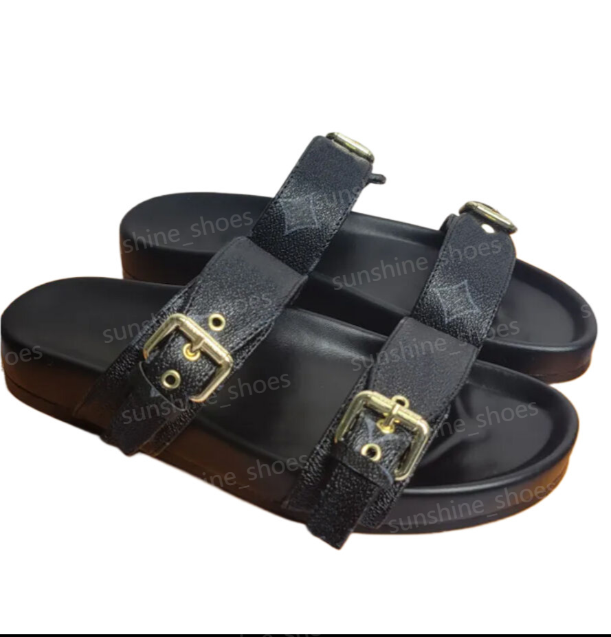 Dad Sandals Calf Leather quilted designer womens Luxury flat womans sandles White Black Leather Mules Slides Beach Buckle Strap Flats designer sandal sandalen 42