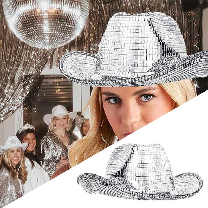 Disco Ball Mirror Hat Fashion Sequins Party Hat Adult Cowboy Cap for Music Festival Stage Dancing Hat Nightclub HeadgearXJ250509