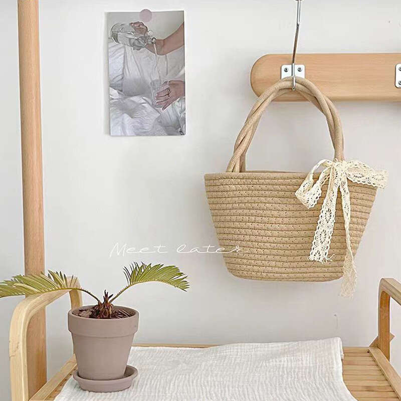Beach Bag New Cotton Thread Woven Countryside Style Hand Held Tote Women S Fashionable Versatile Vacation Beach Bag Storage Bag KQ