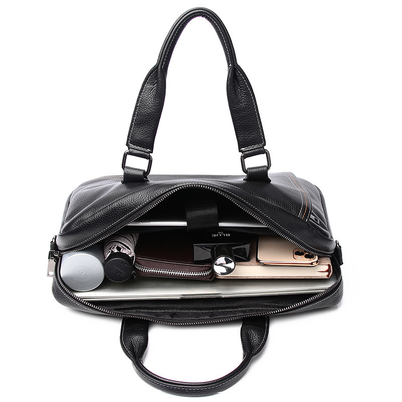 Briefcases Genuine Leather Men Executive Briefcase Large Capacity Zipper Handbag Office Shoulder Messenger Bag Business Male Laptop Bag 231030