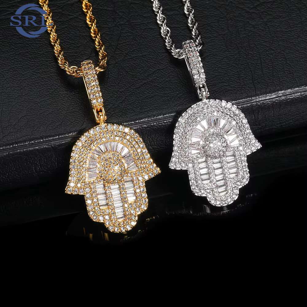 Wholesale Hip Hop Hamsa Hand ZIRCON Moissanite Diamond Pendants Iced Out Gold Plating 18k Electroplating Pendant