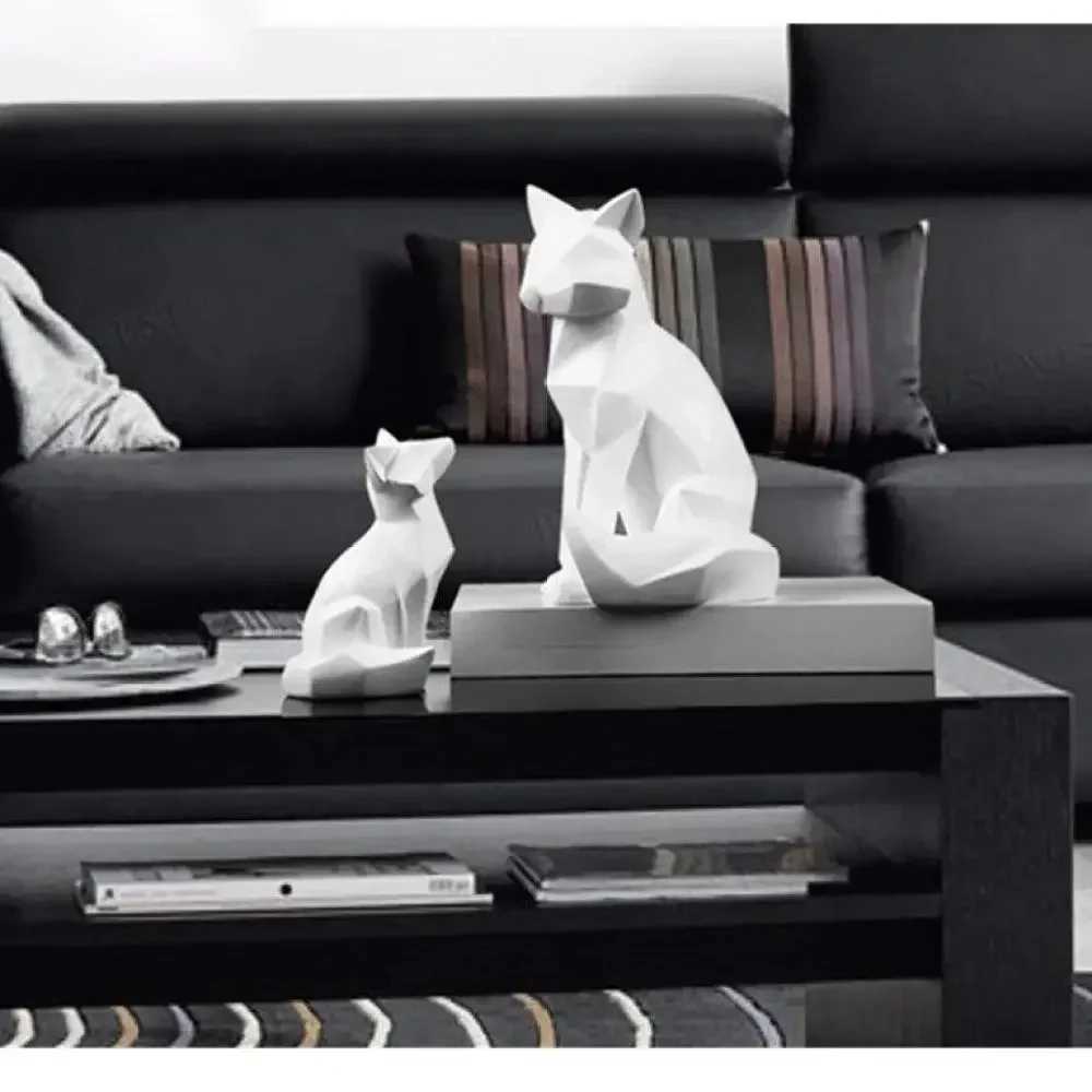 Modern He Decorations Statues Geetric Fox Sculpture Interior Ornament Living Ro TV Stand Wine Cooler Crafts Artwork Y250509