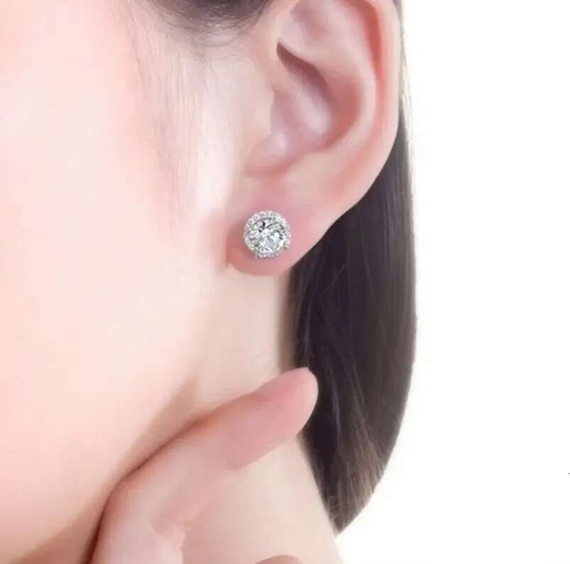 Ins Top Sell Stud Earrings Moissanite Dia Simple Fashion Jewelry Round Cut Gemstones Party High Quality Eternity Classical Women Circle Earring Gift