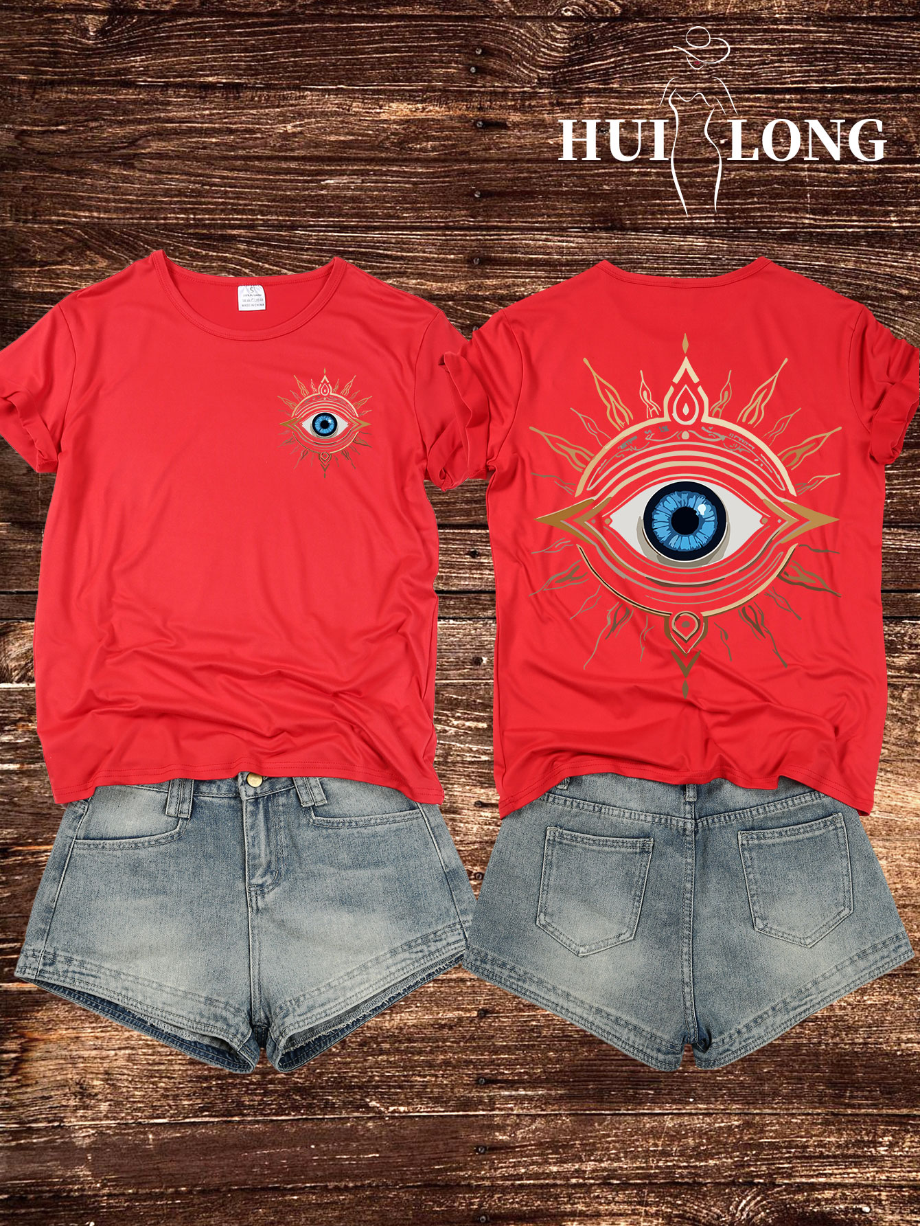 Fashionable niche design sense double-sided big eye print, polyester super breathable T-shirt top, fashion women's top