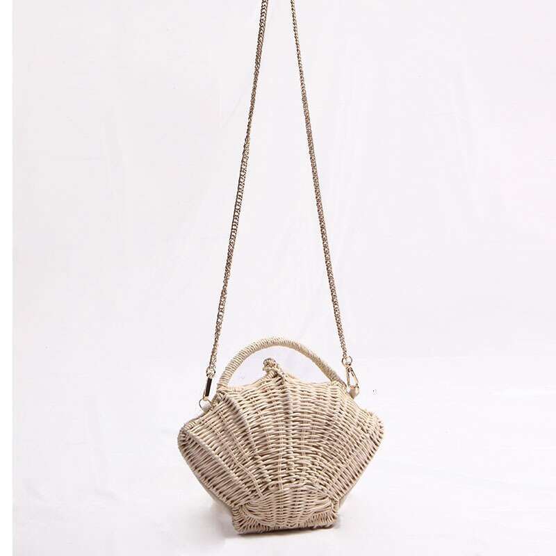 Beach Bag New Shell Shaped Chain Small Rattan Women S Ins Single Shoulder Hand Held Beach Vacation Bag Grass Woven Bag KQ