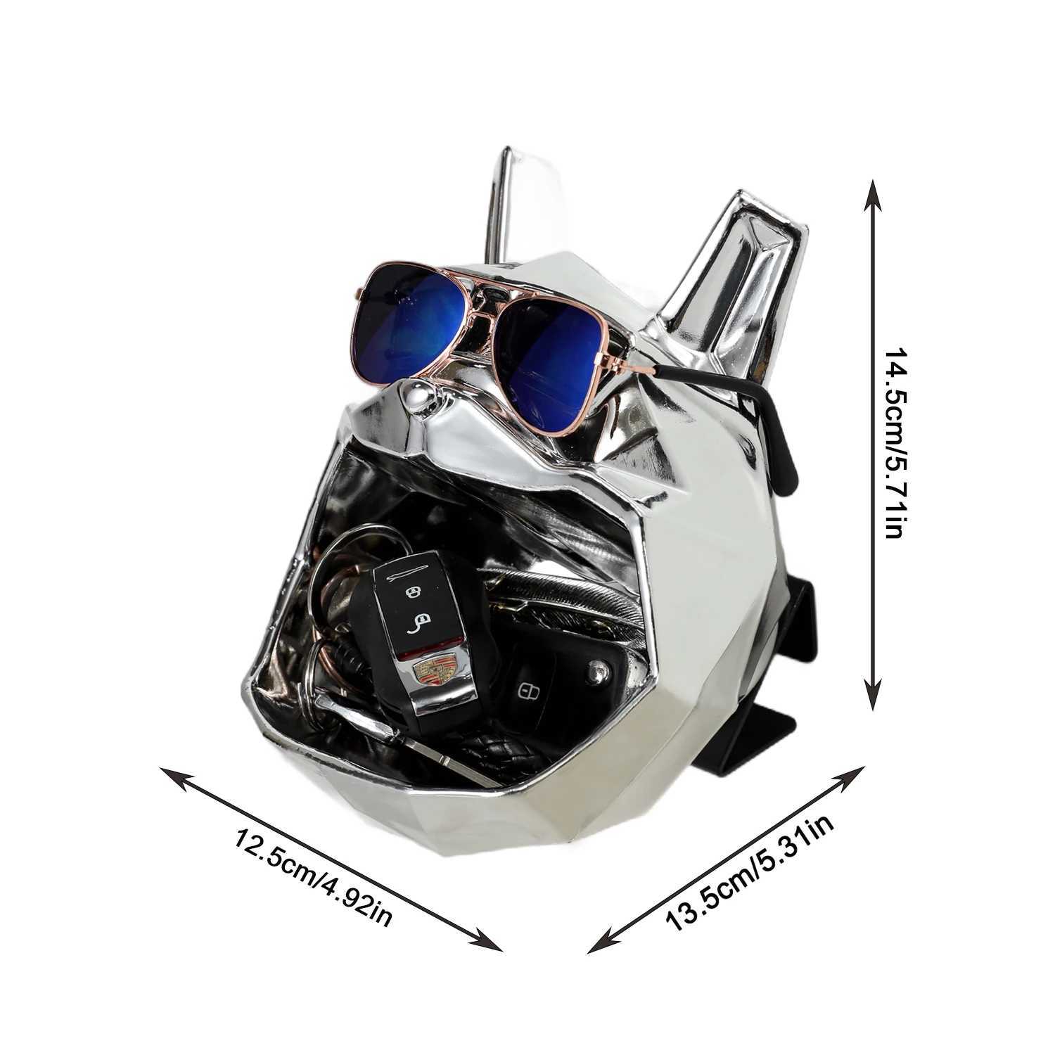 Polygonal Bldog dog shape with storage electroplating gold and silver solid synthetic resin sculpture decoration Y250509