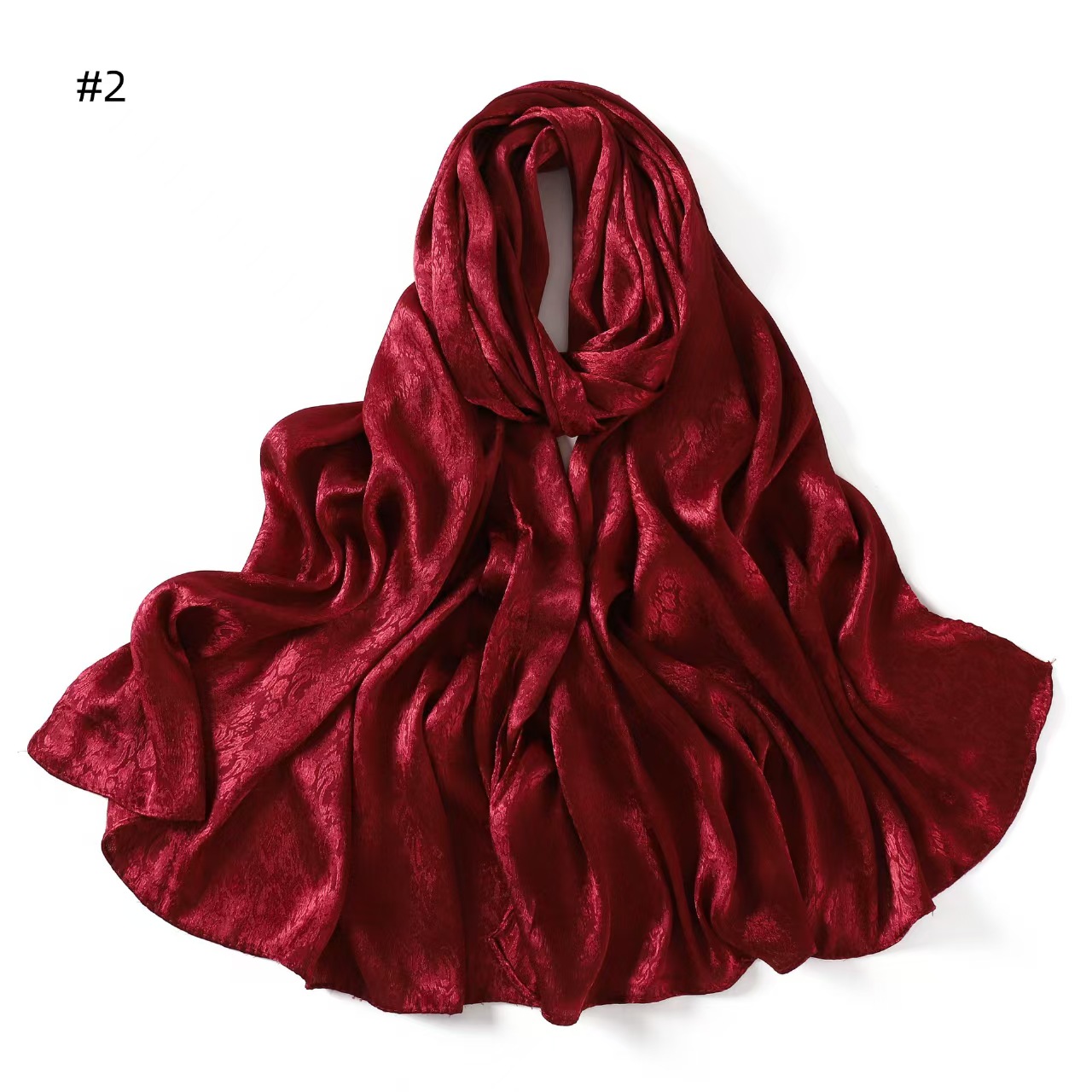 T664 new pure color satin pattern long scarf satin jacquard scarf breathable soft silk drape headband shawl