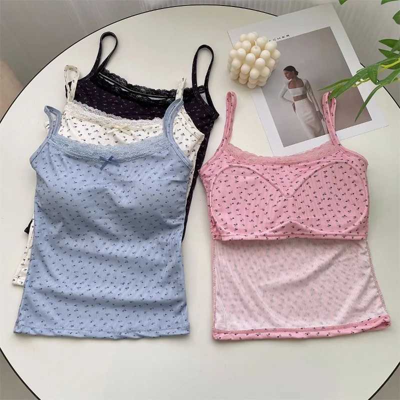 Summer Print Crop Tops for Women Bow Lace Camisole Sexy Backless Vest with Padded Basic Tank Top Bm Style Camis Y2k StreetwearXJ250508