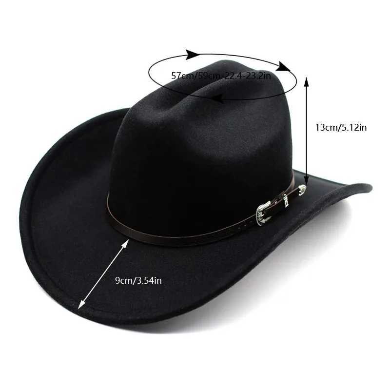 Vintage Western Cowboy Hat For Mens Gentleman Lady Jazz Cowgirl With Leather Wide Brim Cloche Church Sombrero Hombre CapsXJ250509